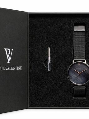 Paul Valentine Minimalist Black Mesh Watch – Like New w/ Box”